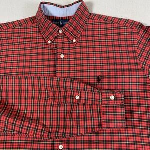 Ralph Lauren Classic Fit Plaid Button Down Shirt Men’s Large Red Long Sleeve EUC